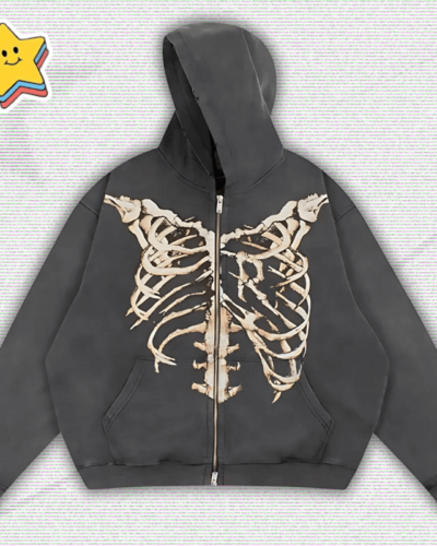 2000s Dark Skeleton Zip Up Hoodie