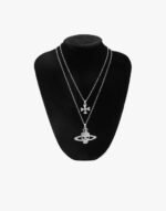 Cross and Skull Saturn Double Layer Necklace