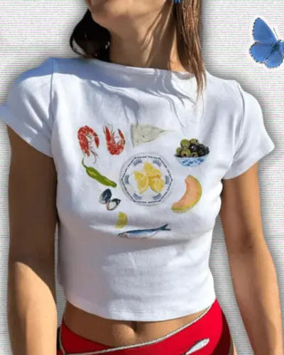 Fruit Prints Cropped T-Shirts Y2K