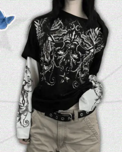 Gothic Print Y2K Shirt