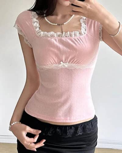 Lace Pink Y2K Shirt