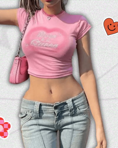 Pink Y2K Crop Tee