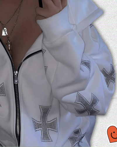 Rhinestone Cross Y2K Hoodie & Sweatpants Set