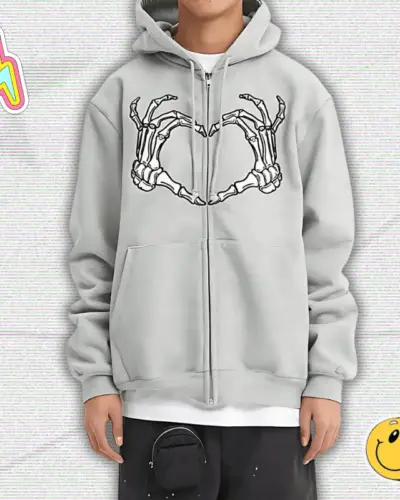 Skull Love Y2K Zip Up Hoodie