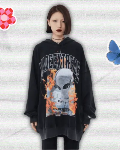 Up In Flames Oversized Y2K Hoodie