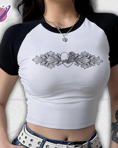 White & Black Tee Y2K Crop Top