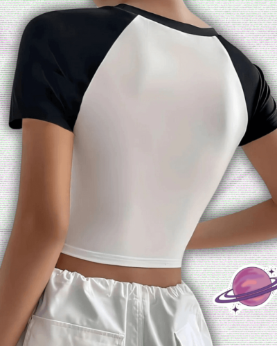 White & Black Tee Y2K Crop Top