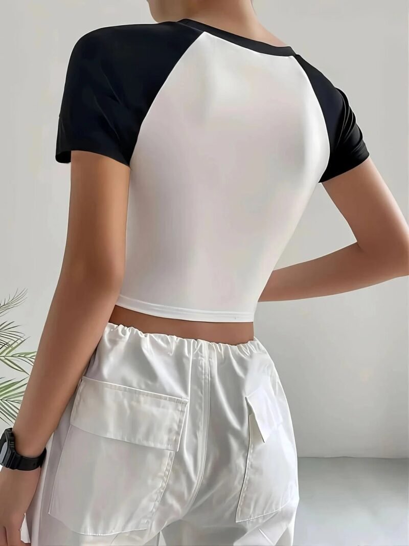 White & Black Tee Y2K Crop Top