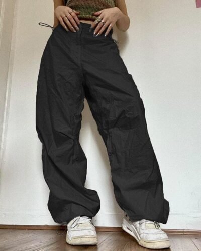 Y2K Black Parachute Pants