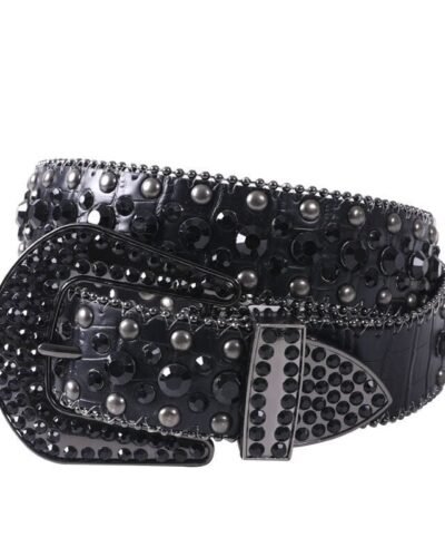 Y2K Black Rhinestone Belt