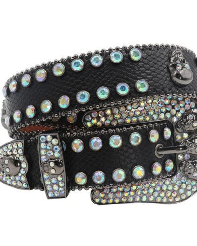 Y2K Black Rhinestone Skull Belt