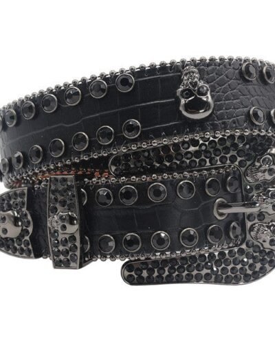 Y2K Black Round Diamond Studded Belt