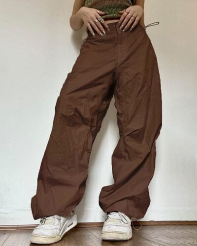 Y2K Brown Parachute Pants