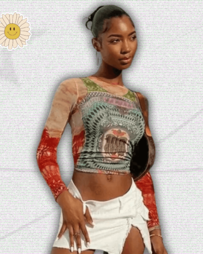 Y2K Graphic Long Sleeve Crop Top