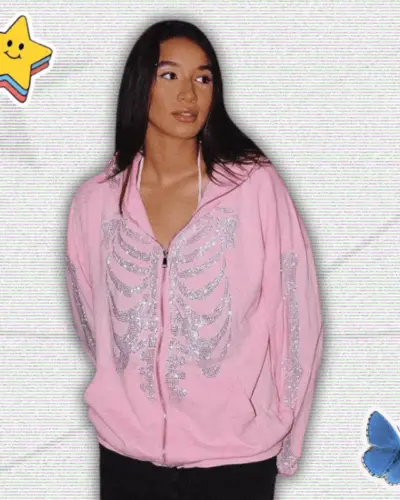 Y2K Pink Rhinestone Hoodie