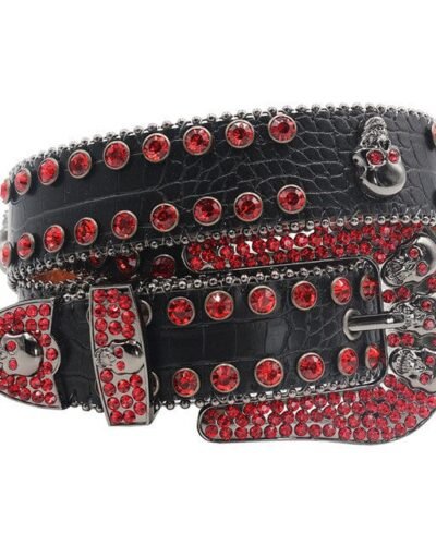 Y2K Red Rhinestone Skull Belt