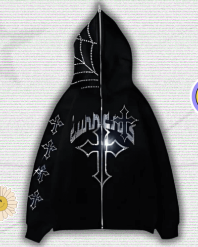 Y2K Rhinestone Cross Hoodie