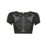 Y2K Rhinestone Skeleton Crop Top