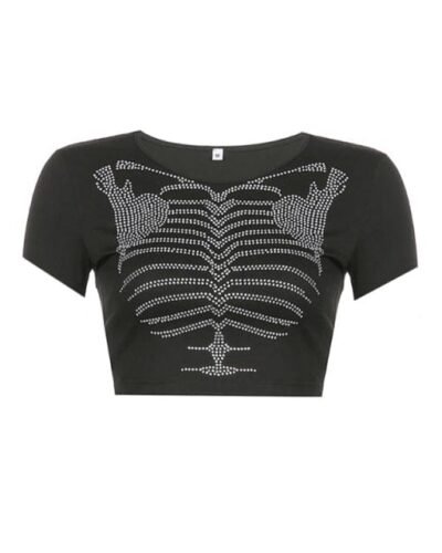 Y2K Rhinestone Skeleton Crop Top