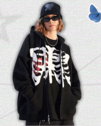 Y2K Skeleton Zipped Hoodie