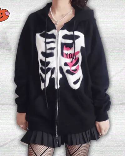 Y2K Skeleton Zipped Hoodie