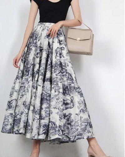 Y2K Vintage Print Long Skirt