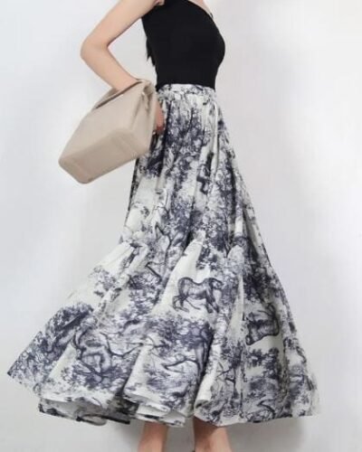 Y2K Vintage Print Long Skirt