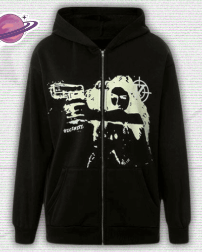 Zip Up Graphic Hoodie Y2K